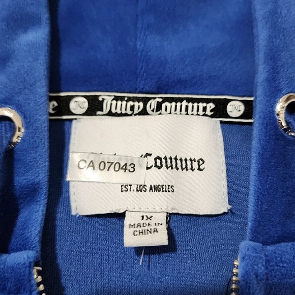 Juicy Couture Y2K Blue Velour Hooded Sweatshirt 1X - Picture 8 of 9